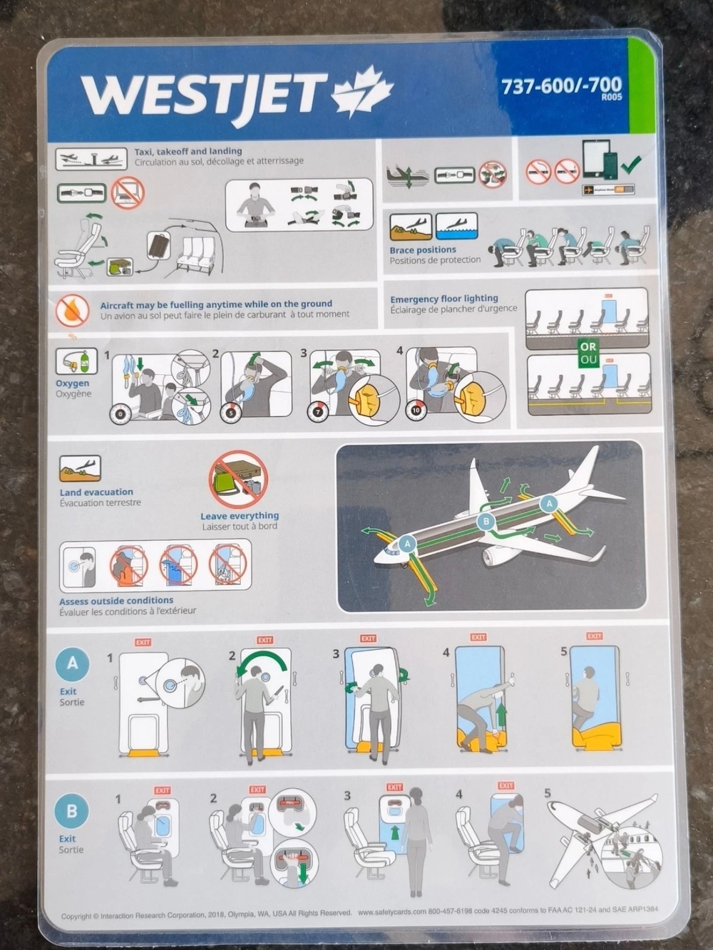 Westjet Boeing 737-600 And 737-700 Safety Card
